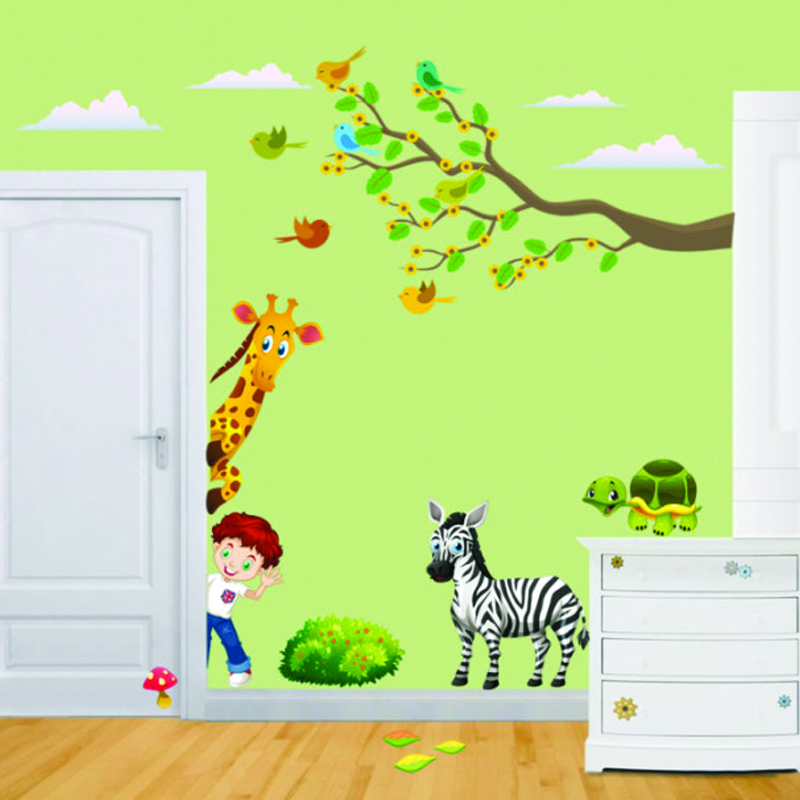 Αυτοκόλλητο τοίχου παιδικά με αγόρι και ζώα
